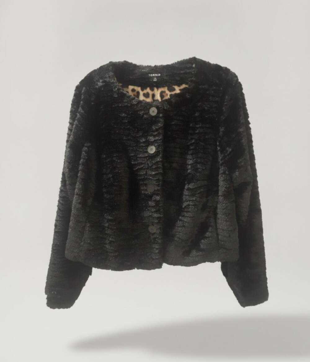 Torrid Faux Fur Jacket Size Torrid 2(18-20) Black Leopard Lining